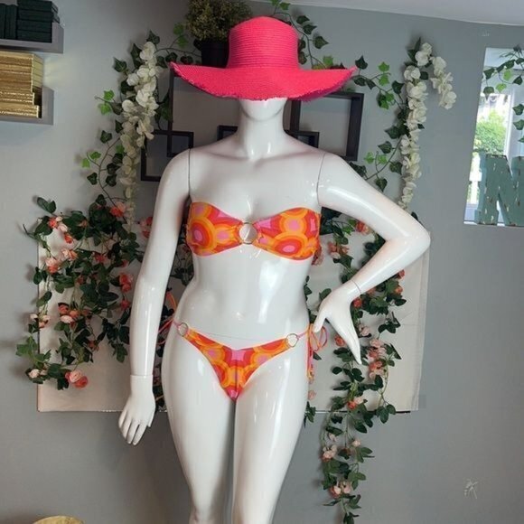 Forplay Strapless Cheeky Gold O Ring Side Tie Bikini Size M RefFNB - Picture 8 of 12